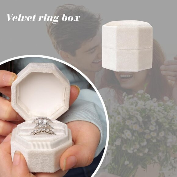 Vintage Velvet Octagon Ring Box 3 Slots Jewelry Display Holder Engagement Gift - Picture 3 of 6